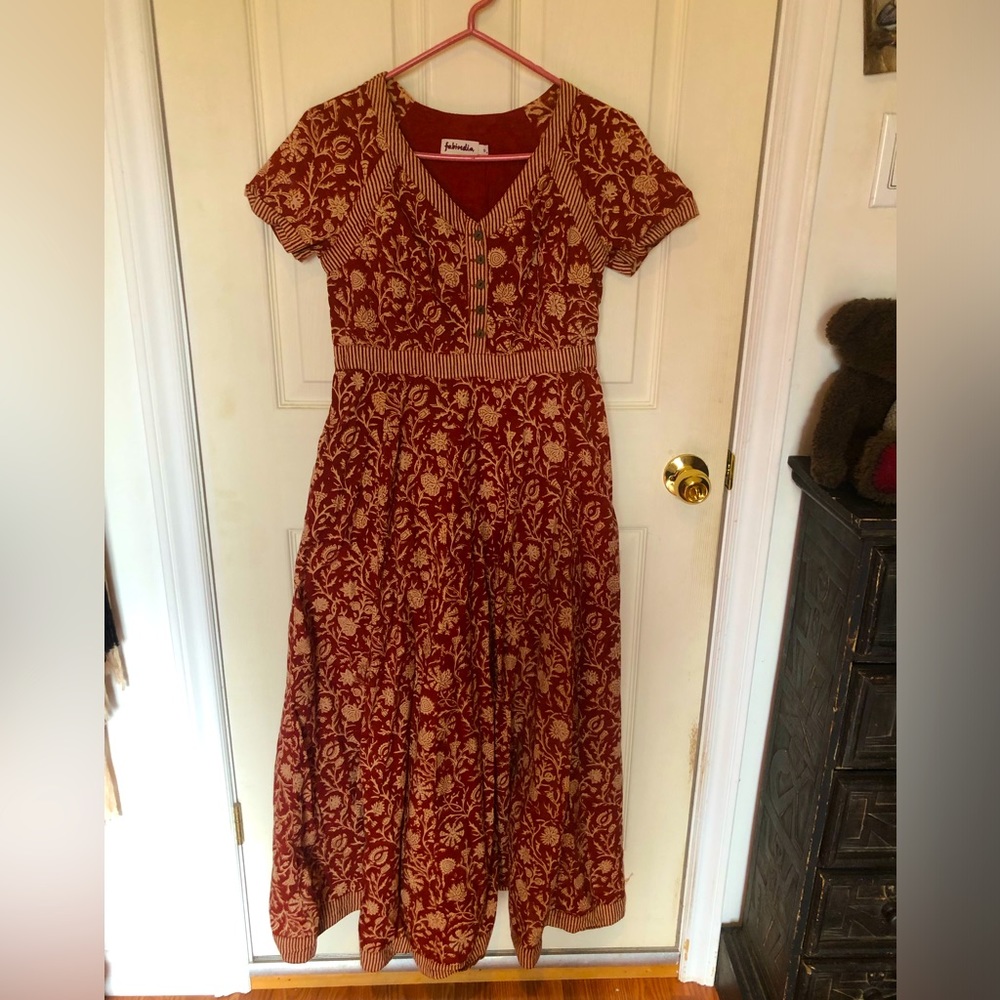 Burgundy floral maxi dress by fabindia